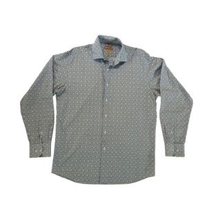 Luchiana Visconti Black Men Blue Collared Button Up Patterned Shirt Sz L